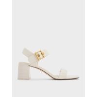 ราคา Charles & Keith Square-Buckle Block Heel Sandals - สีครีม
