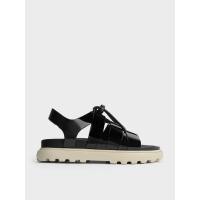 ราคา Charles & Keith รองเท้าแตะหนังแก้วดีไซน์แบบเชือกรูด - หนังแก้วสีดำ