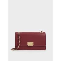 ราคา Charles & Keith กระเป๋าสะพายไหล่ดีไซน์สายโซ่แบบถักรุ่น Everline - สีเบอร์กันดี