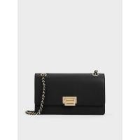 ราคา Charles & Keith กระเป๋าสะพายไหล่ดีไซน์สายโซ่แบบถักรุ่น Everline - สีดำ