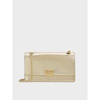 ราคา Charles & Keith กระเป๋าสะพายไหล่ตกแต่งกลิตเตอร์ดีไซน์สายโซ่แบบถักรุ่น Everline - สีทอง