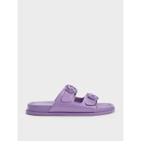 ราคา Charles & Keith รองเท้าแตะวัสดุโพลีเอสเตอร์รีไซเคิลตกแต่งด้วยหัวเข็มขัดประดับเพชร - สีม่วง