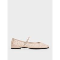 ราคา Charles & Keith รองเท้าแมรี่เจนผ้าตาข่ายปักลายดอกไม้ - สีนู้ด