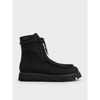 ราคา Charles & Keith รองเท้าบูทหุ้มข้อแบบมีเท็กซ์เจอร์บุขนเฟอร์ดีไซน์พื้นรองเท้ามีรอยหยัก - สีดำ