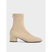 ราคา Charles & Keith รองเท้าบูทส้นสูงหุ้มข้อดีไซน์หนังสังเคราะห์เย็บขอบแบบตะเข็บ - สีแซนด์