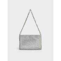 ราคา Charles & Keith กระเป๋าสะพายไหล่ตกแต่งคริสตัลพร้อมสายโซ่ - สีเงิน