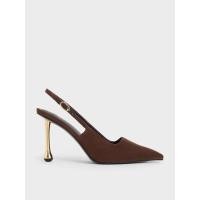 ราคา Charles & Keith รองเท้าส้นสูงแบบรัดส้นทรง Sculptural วัสดุหนังกลับสังเคราะห์ดีไซน์หัวรองเท้าแบบแหลม - สีดาร์คบราวน์