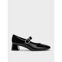 ราคา Charles & Keith รองเท้าแมรี่เจนหนังแก้วตกแต่งหัวเข็มขัดประดับด้วยคริสตัลรุ่น Jannie - หนังแก้วสีดำ