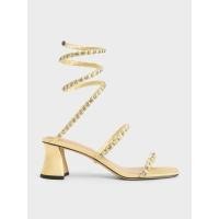 ราคา Charles & Keith รองเท้าแตะวัสดุโพลีเอสเตอร์รีไซเคิลดีไซน์สายคาดแบบ Spiral ตกแต่งเพชรรุ่น Goldie - สีเหลือง