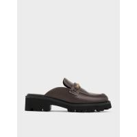 ราคา Charles & Keith รองเท้าโลฟเฟอร์เปิดส้นตกแต่งอะไหล่เมทัลลิครุ่น Remy - สีน้ำตาล