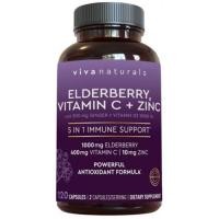 ราคา ขาย Elderberry, Vitamin C, Zinc, Vitamin D 5000 IU & Ginger by Viva Naturals (3905)