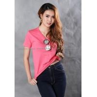 ราคา XL เสื้อยืด สีชมพู Sweety คอวี แขนสั้น Size XL (328)