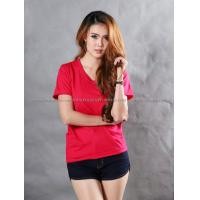ราคา XL เสื้อยืด สีชมพูบานเย็น คอวี แขนสั้น Size XL (340)
