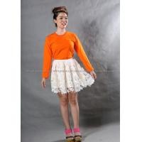 ราคา เสื้อยืด สีส้ม คอกลม แขนยาว Size S (397)