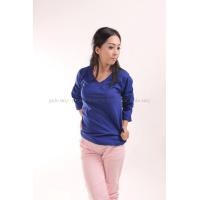 ราคา เสื้อยืด สีน้ำเงิน คอวี แขนยาว Size M (972)