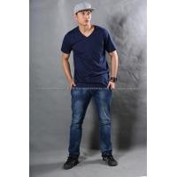 ราคา XL เสื้อยืด สีกรมท่า คอวี แขนสั้น Size XL (1804)