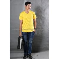 ราคา 2XL เสื้อยืด สีเหลือง คอวี แขนสั้น Size 2XL (1812)