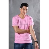 ราคา XL เสื้อยืด สีชมพูอ่อน คอวี แขนสั้น Size XL (1853)