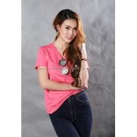 ราคา L เสื้อยืด สีชมพู Sweety คอวี แขนสั้น Size L (1859)