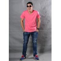 ราคา 3XL เสื้อยืด สีชมพู Sweety คอวี แขนสั้น Size 3XL (1862)