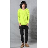 ราคา เสื้อยืด สีเขียวมะนาว คอกลม แขนยาว Size 3XL (2073)