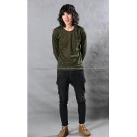 ราคา เสื้อยืด สีเขียวขี้ม้า คอกลม แขนยาว Size 3XL (2094)