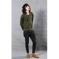 ราคา เสื้อยืด สีเขียวขี้ม้า คอกลม แขนยาว Size 4XL (2095)