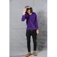 ราคา เสื้อยืด สีม่วงเข้ม คอกลม แขนยาว Size 2XL (2114)