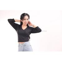 ราคา เสื้อยืด สีดำ คอวี แขนยาว Size L (2154)