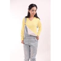 ราคา เสื้อยืด สีเหลืองพาสเทล คอวี แขนยาว Size 2XL (2562)