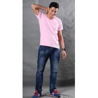 ราคา XL เสื้อยืด สีชมพูพาสเทล คอวี แขนสั้น Size XL (2589)