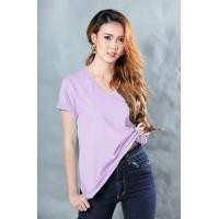 ราคา 2XL เสื้อยืด สีม่วงพาสเทล คอวี แขนสั้น Size 2XL (2901)