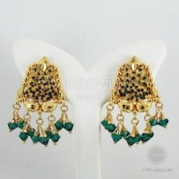 ราคา ต่างหูอินเดียห้อยพลอยสีเขียว ทองคำ 90% (GD066)