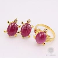 ราคา ชุดแหวนและต่างหู ทับทิมพม่าทรงเต่า (SET019)