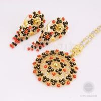 ราคา ชุดจี้และต่างหูอินเดีย : ทองคำ 90% ประดับด้วยลูกปัด (SET022)