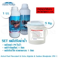 ราคา Set เคมีดูแลสระสุดคุ้ม PH- 5Kg / Extra Algicide 1lt / Flocculant 1lt