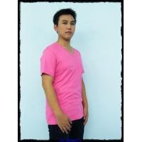 ราคา เสื้อยืดเปล่า No.20 สีชมพู Size L คอวี (000046)