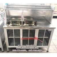 ราคา ซิ้งค์ล้างจาน 2 หลุม มีที่พัก ขนาด 1.20 เมตร แบบมีตู้และต่อบน (สีอลูมิเนียม) (000358)