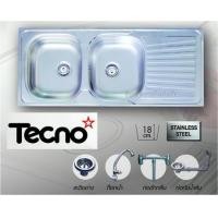 ราคา ซิ้งล้างจานแบบฝัง (เทคโน) TECNO 2 หลุม มีที่พักข้าง ขนาด 120/50 เซนติเมตร แถมก๊อกน้ำ (000545)
