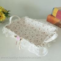 ราคา ตะกร้าใส่เครื่องสำอาง ตระกร้าใส่ของ ทรงสี่เหลี่ยมผืนผ้า แบบ B2 หุ้มด้วยผ้าและแต่งขอบลูกไม้ สีเหลือง