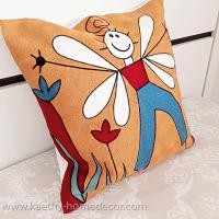 ราคา ปลอกหมอนอิง สไตล์คอทเทจ แบบ-R พื้นสีดำปักลายหน้ายิ้ม