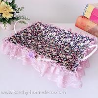 ราคา ตะกร้าใส่เครื่องสำอาง ตระกร้าใส่ของ ทรงสี่เหลี่ยมผืนผ้า แบบ B5 หุ้มด้วยผ้าและแต่งขอบลูกไม้ สีม่วง