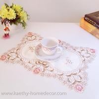 ราคา ผ้ารองจาน แผ่นรองจาน สไตล์คอทเทจ ทรงสี่เหลี่ยมผืนผ้า แบบ K พื้นสีครีม ปักดอกไม้สีส้ม