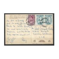 ราคา โปสการ์ดเก่าส่งไปอเมริกา ติดแสตมป์พระรูป ร.9 ชุด 3 ดวง 5 สต. และชุดวันเด็ก ปี 2506 2 บาท (6215232)