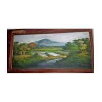 ราคา ภาพวาดสีน้ำมันเก่าบนแผ่นไม้ กรอบไม้เก่า (6935108)