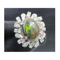 ราคา แหวน Black Opal ล้อมเพชรกุหลาบ 2 ชั้น 32 เม็ด 0.40 กะรัต งานทองขาวโบราณ(ปาหะ) นน. 6.79 g (7505620)