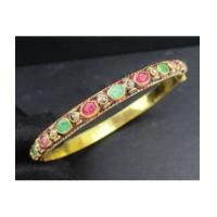 ราคา กำไล พิรอด 3 สี ทับทิม มรกต คั่นเพชรซีก รอบวง ทอง90 ทองเก่า งานโบราณ สวยมาก นน. 16.65 g (7504983)