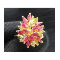 ราคา แหวน ทับทิม เม็ดแตง กระจุกดอกไม้ ฝังเพชร 4 เม็ด 0.08 กะรัต ทอง90 งานสวย น่ารักมาก นน. 4.70 g (7504140)