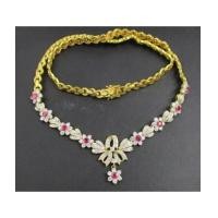 ราคา สร้อยคอ ทับทิมพม่า ตุ้งติ้ง ครึ่งหน้า ฝังเพชร 133 เม็ด 3.70 กะรัต สายทอง90 งานสวยมาก นน. 44.66 g (7500789)