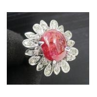 ราคา แหวน ทับทิม หลังเบี้ย ล้อมเพชรกุหลาบ 32 เม็ด 0.32 กะรัต งานทองขาวโบราณ(ปาหะ) นน. 5.65 g (7396335)